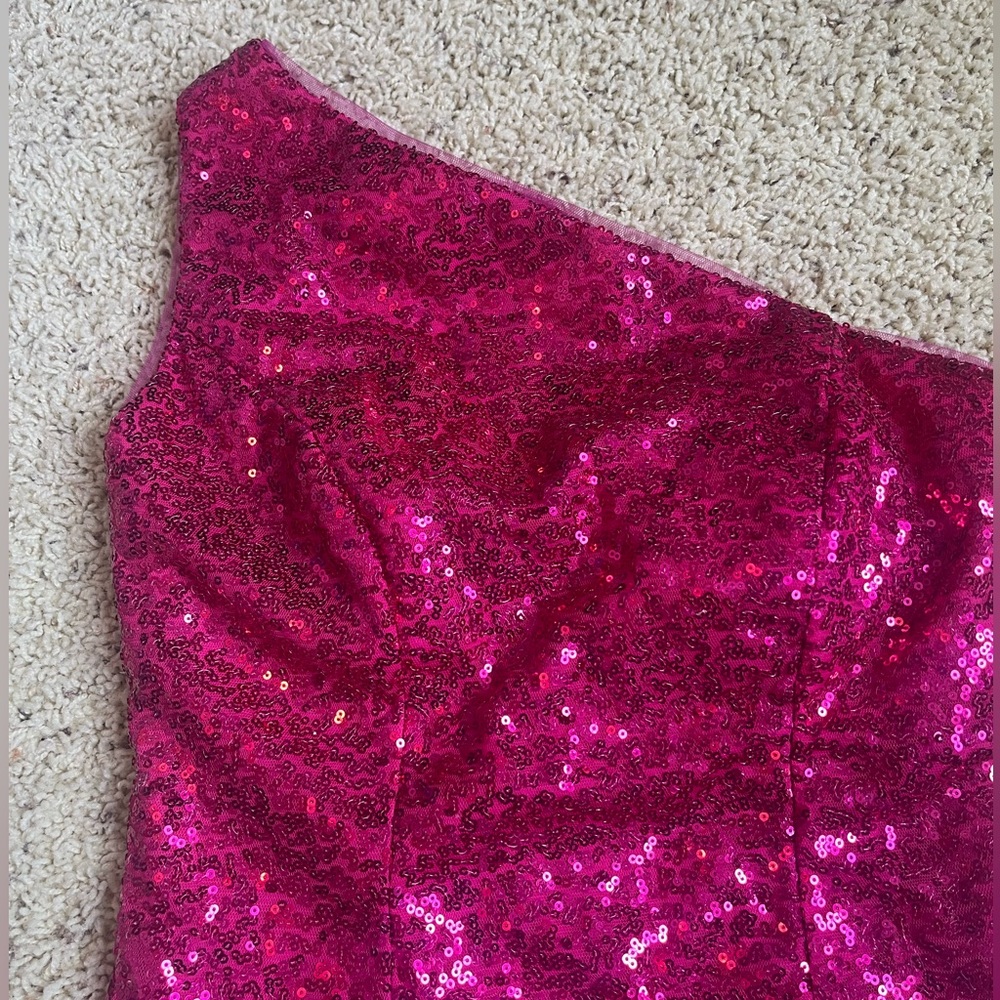 Pink Sequin One Shoulder Dress Size Small - Picture 3 of 6
